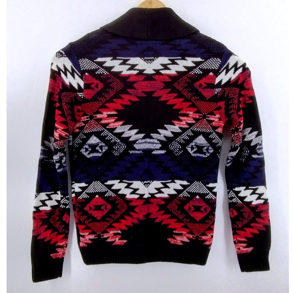 Adam Levine Shawl Collar Cardigan‎ Sweater Mens Large Geometric Aztec Tribal - Picture 2 of 9